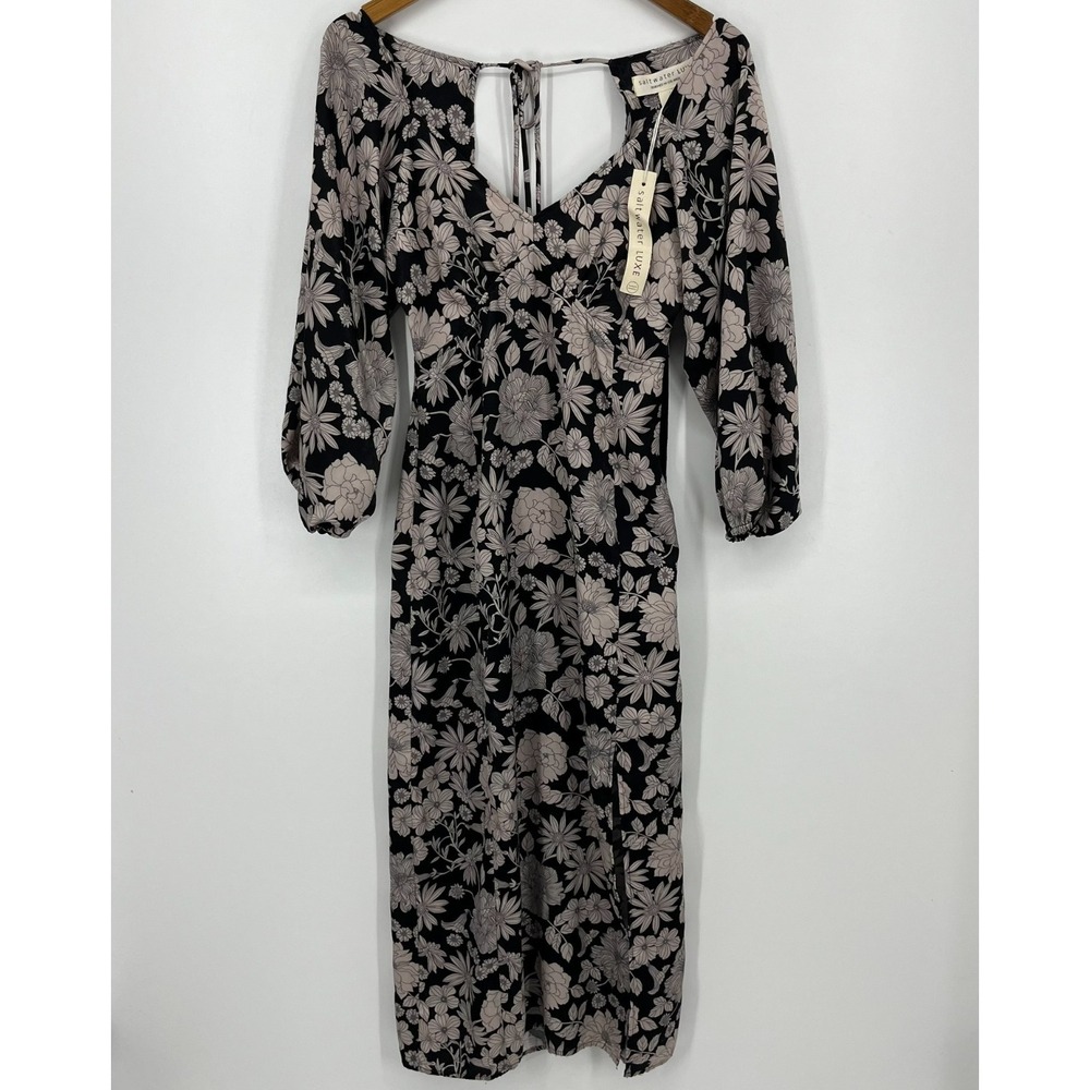 Saltwater Luxe Raina Midi Dress Women's Size S Black Floral Print New NWT